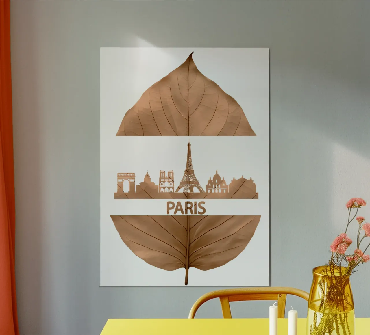 skyline della città di parigi ilustrazione di taglio delle foglie poster con telaio in plastica da kahfiza