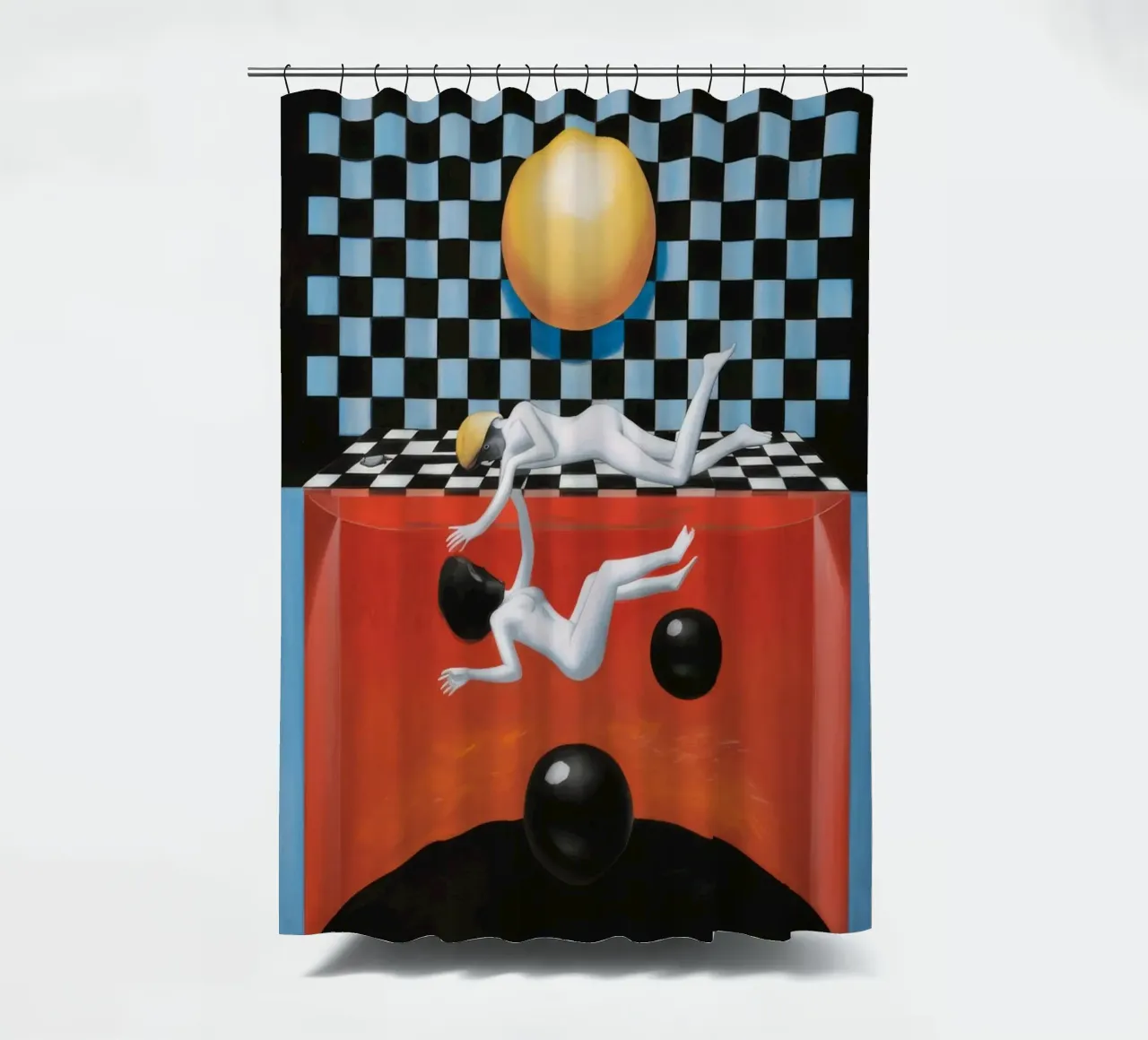 Checkered Sun Abstraction shower curtain by Pan Denim