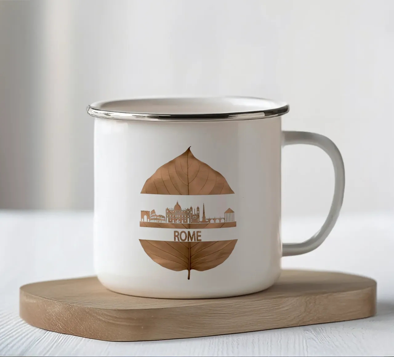 roma skyline fogliare ilustrazione tazza in smalto da kahfiza