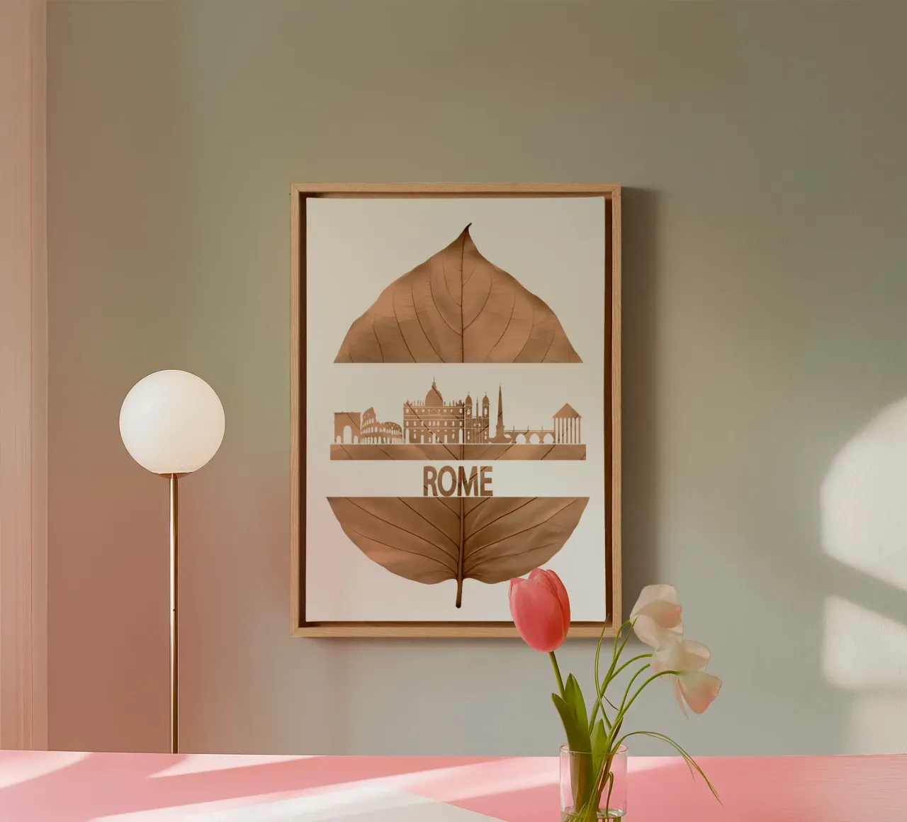 roma skyline fogliare ilustrazione tela con Cornice a cassetta da kahfiza