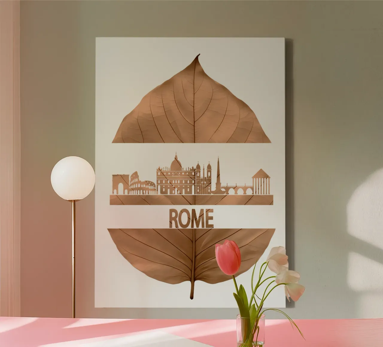 roma skyline fogliare ilustrazione tela con Cornice a cassetta da kahfiza