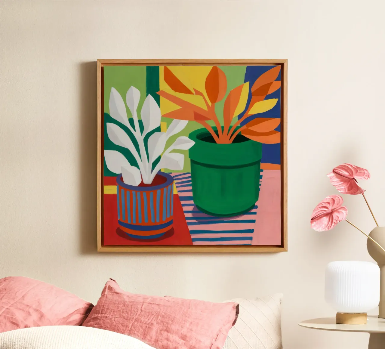 Verdant Blad Symfonie canvas met Baklijst van Tiga Bersama