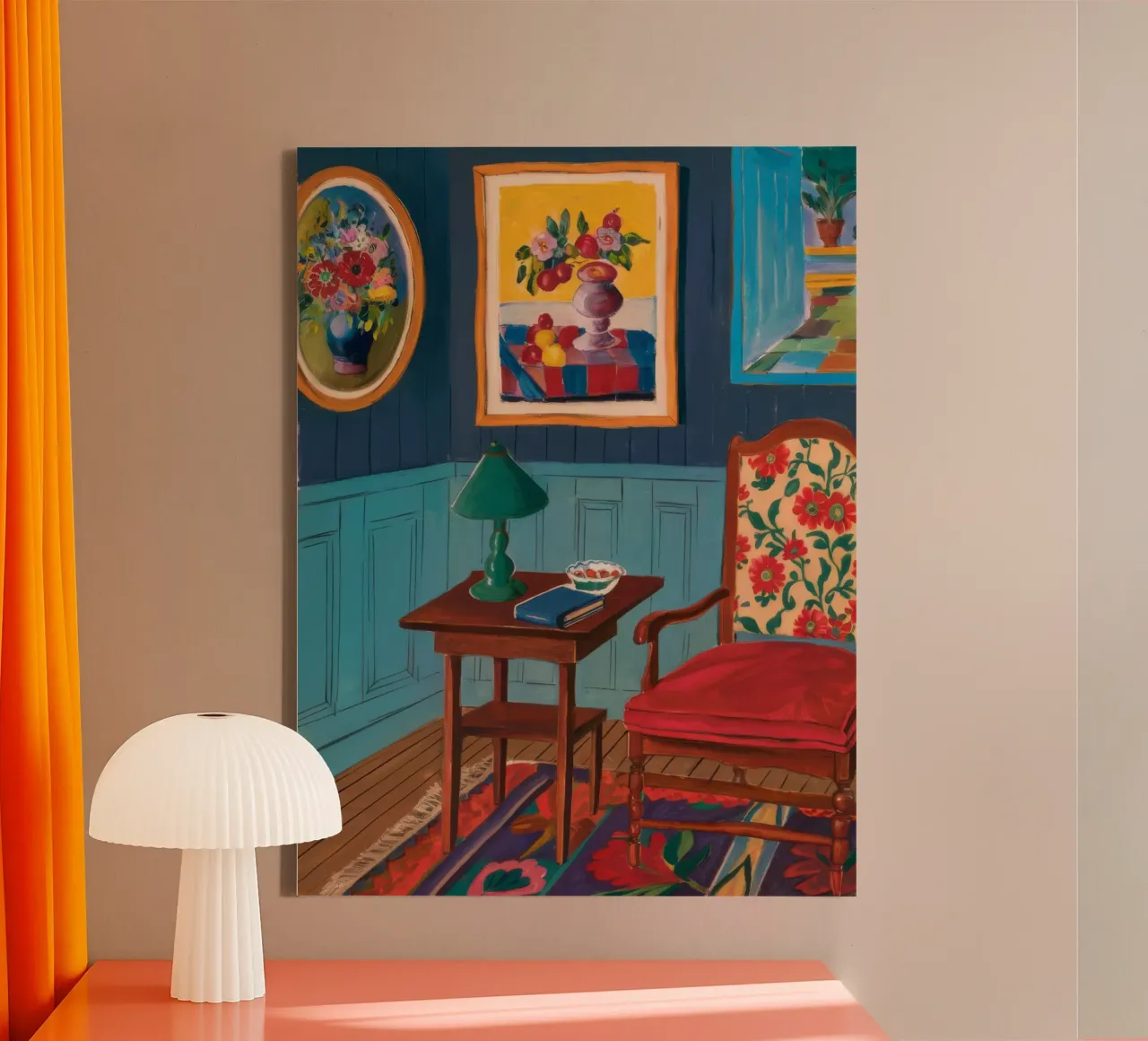 Framed Parlor View canvas with Floater frame by Haven Fantasy