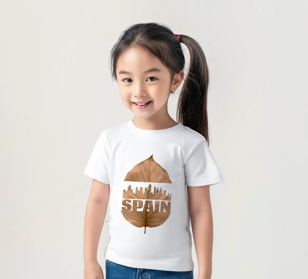 città di spagna skyline fogliare ilustrazione t-shirt bambini da kahfiza