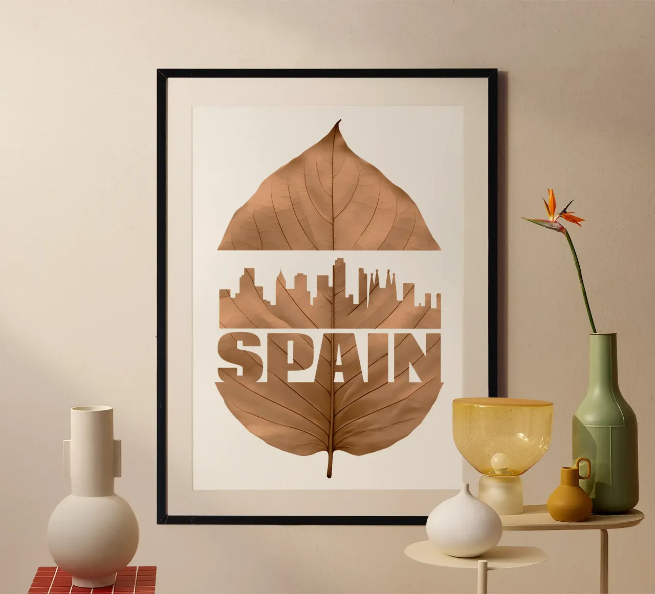 città di spagna skyline fogliare ilustrazione carta hahnemühle da kahfiza