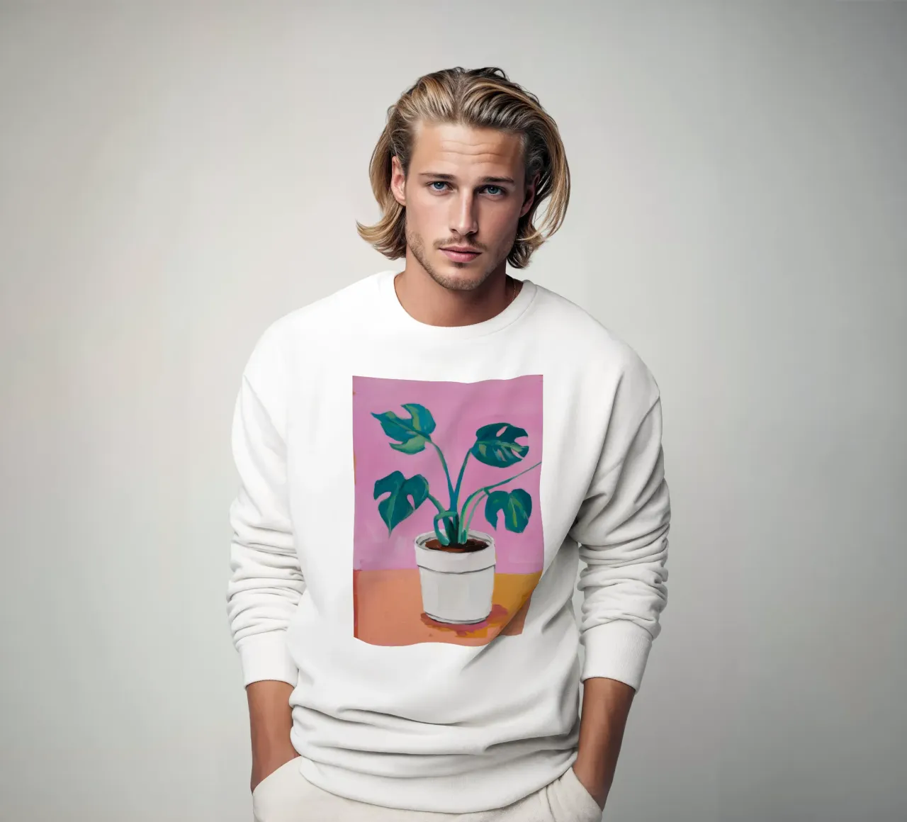 Monstera rosa in vaso felpa da Pan Denim