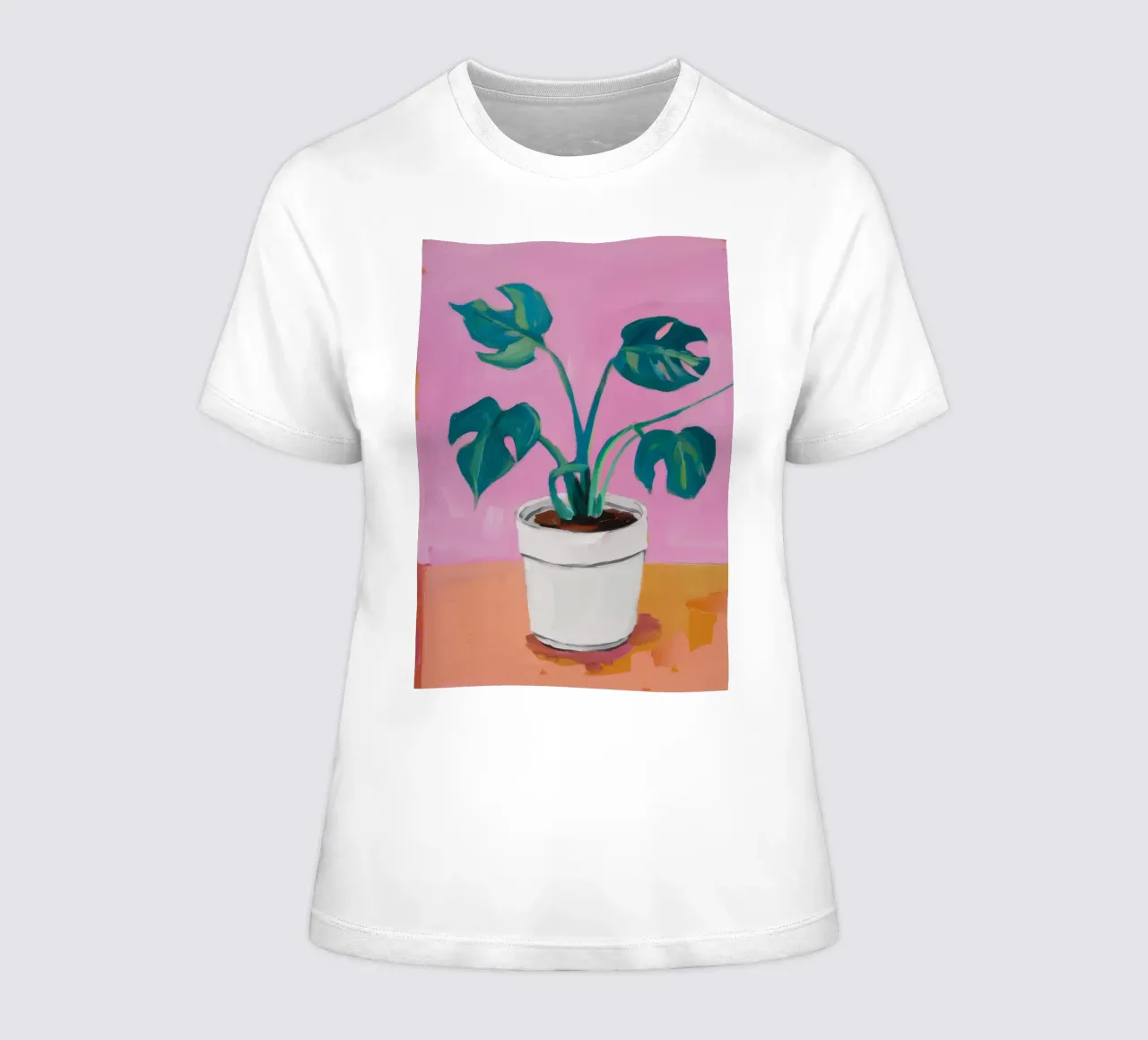 Pink Pot Monstera women's fitted t-shirt by Pan Denim