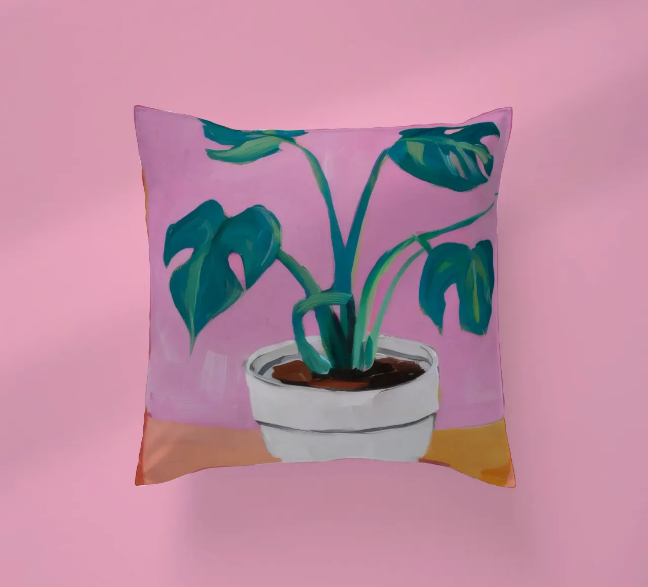 Monstera rosa in vaso cuscino da Pan Denim