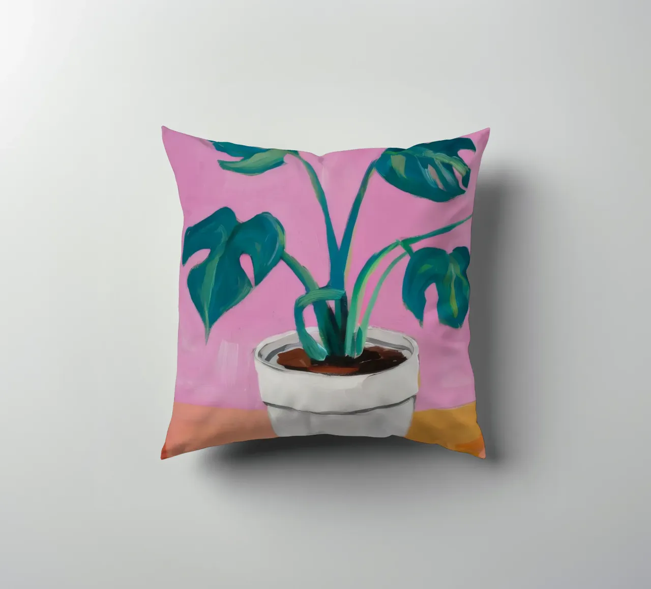 Monstera rosa in vaso cuscino da Pan Denim