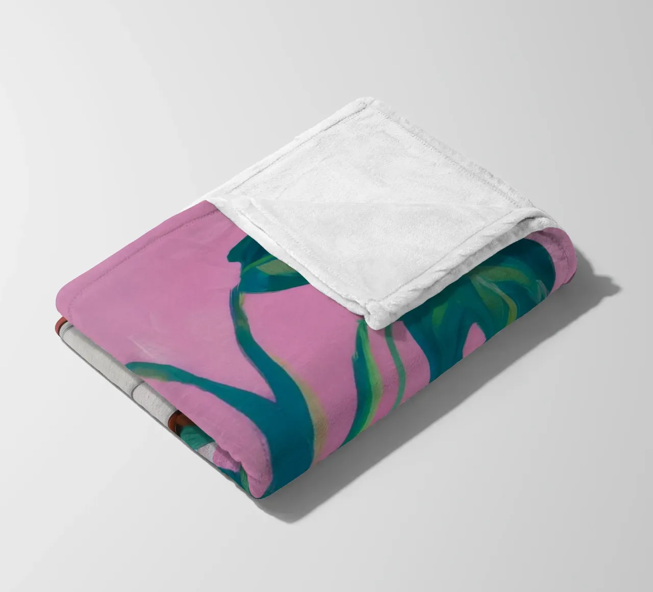 Pink Pot Monstera fleece blanket by Pan Denim