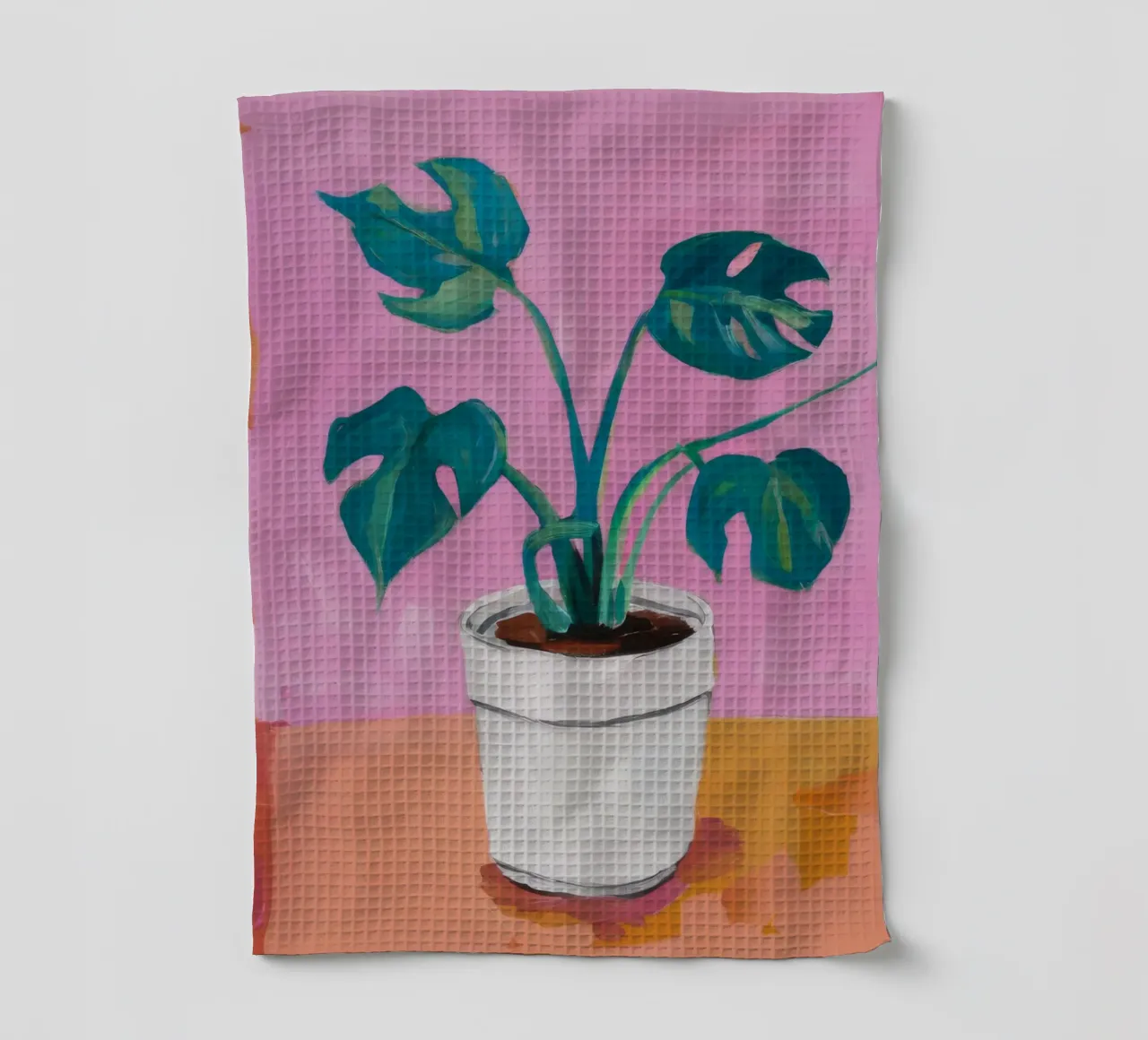 Monstera rosa in vaso canovaccio da cucina da Pan Denim