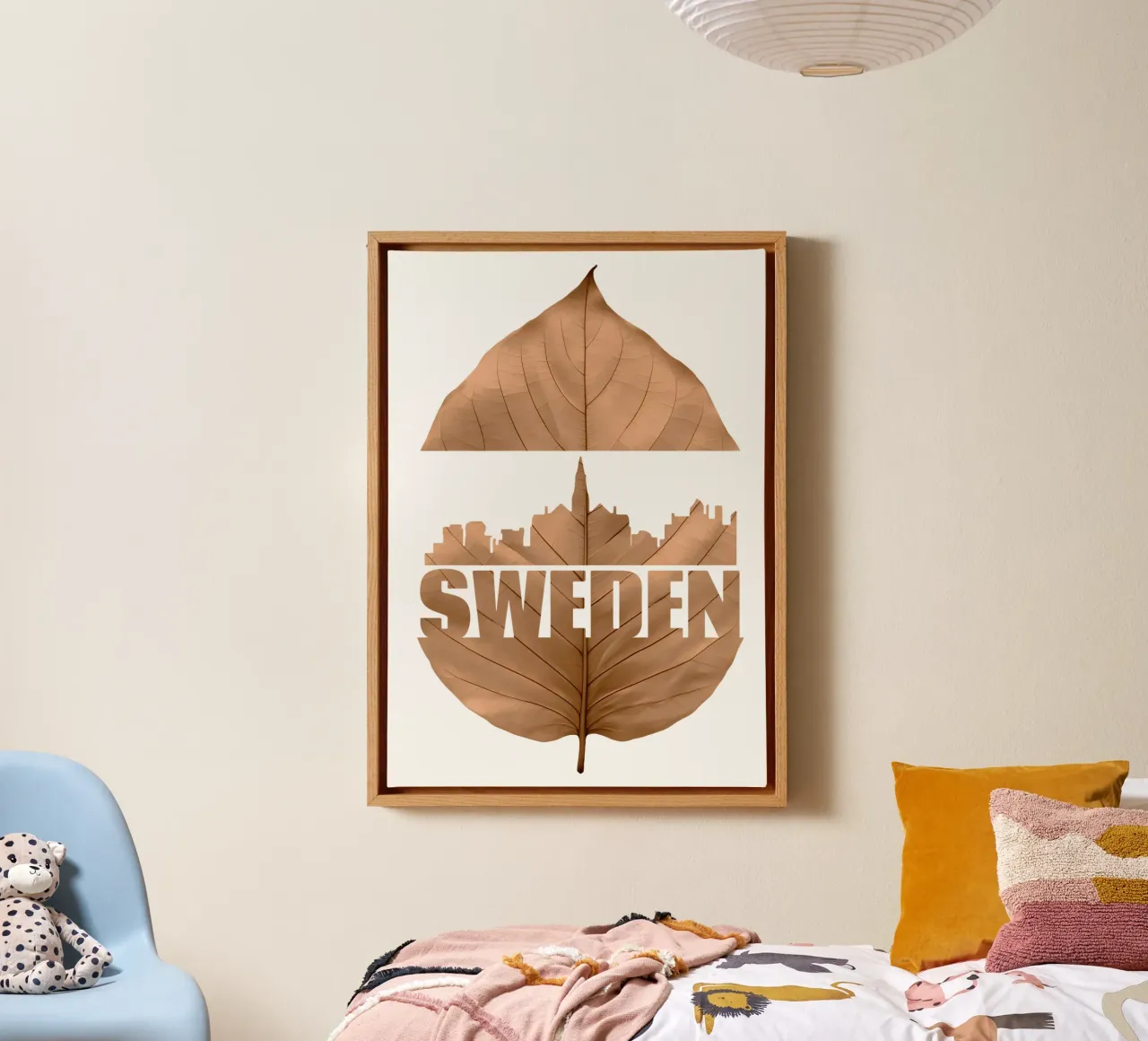 Ilustrazione di taglio delle foglie della città di Svezia tela con Cornice a cassetta da kahfiza