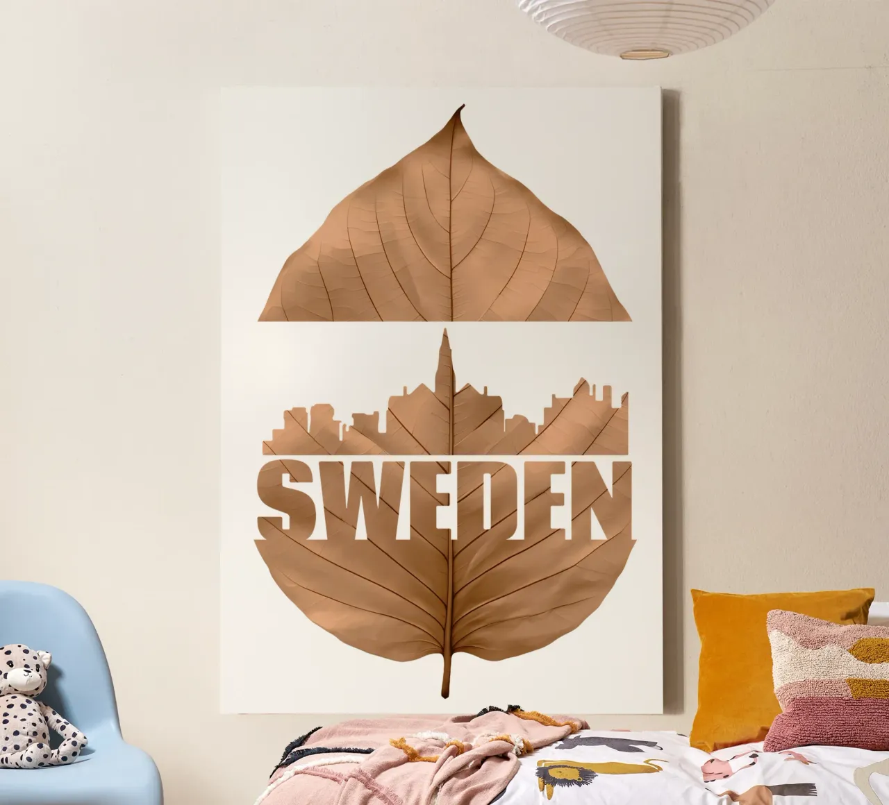 Ilustrazione di taglio delle foglie della città di Svezia tela con Cornice a cassetta da kahfiza
