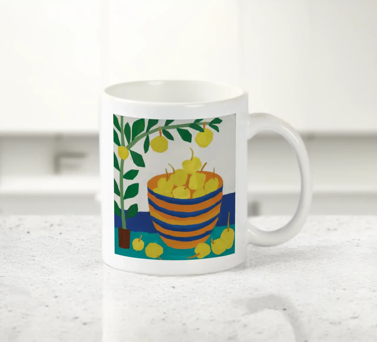 Strisce di ciotola al limone tazza in ceramica da Tiga Bersama
