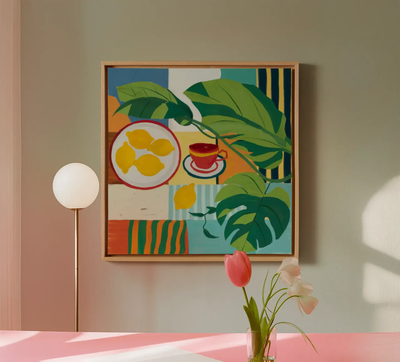 Lemon Leaf Repose canvas with Floater frame by Tiga Bersama