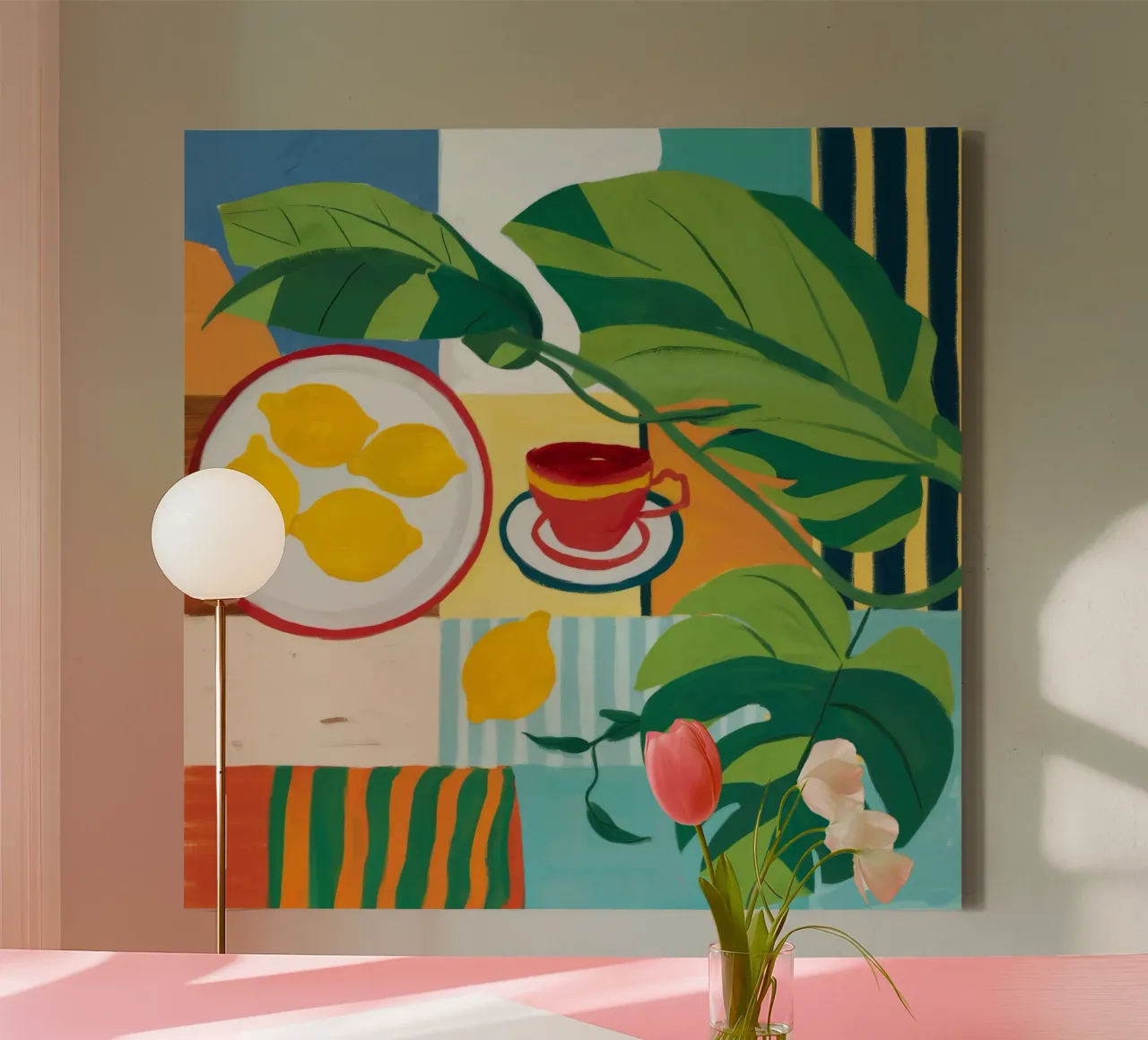 Lemon Leaf Repose canvas with Floater frame by Tiga Bersama
