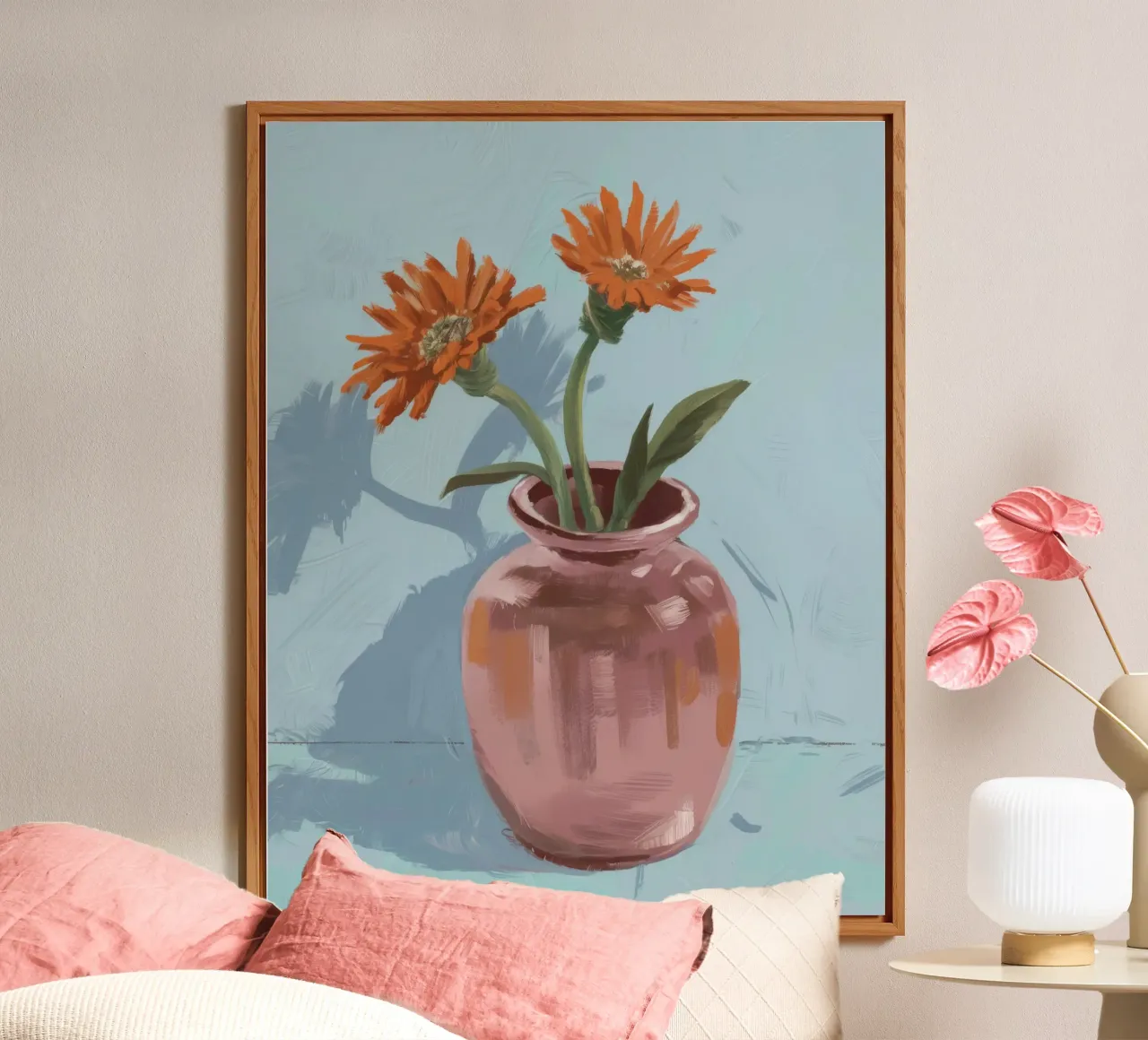 Gerbera Vase Schatten Alu-Dibond von Pan Denim