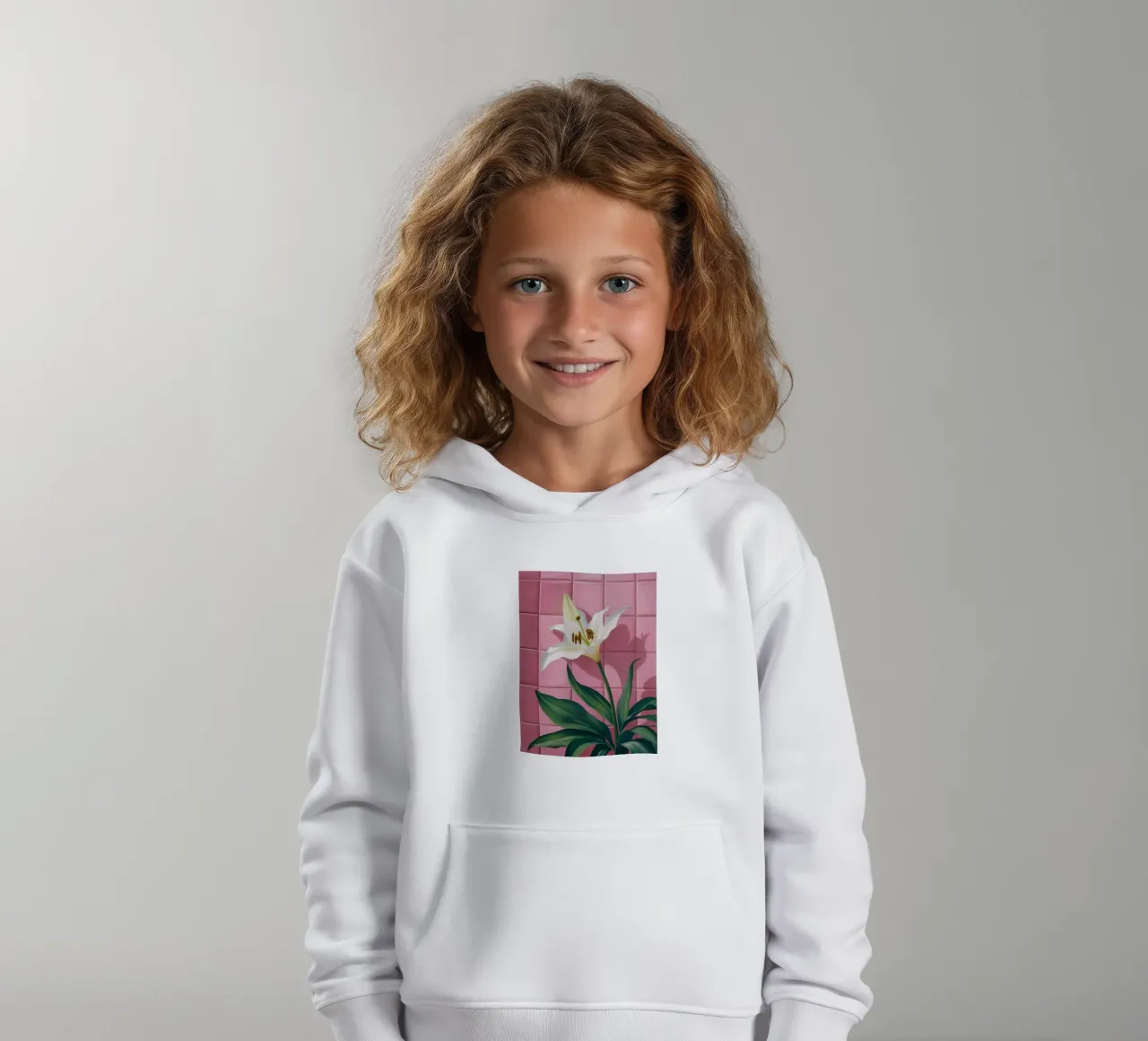 Piastrella rosa giglio bianco felpa bambino con cappuccio da Pan Denim