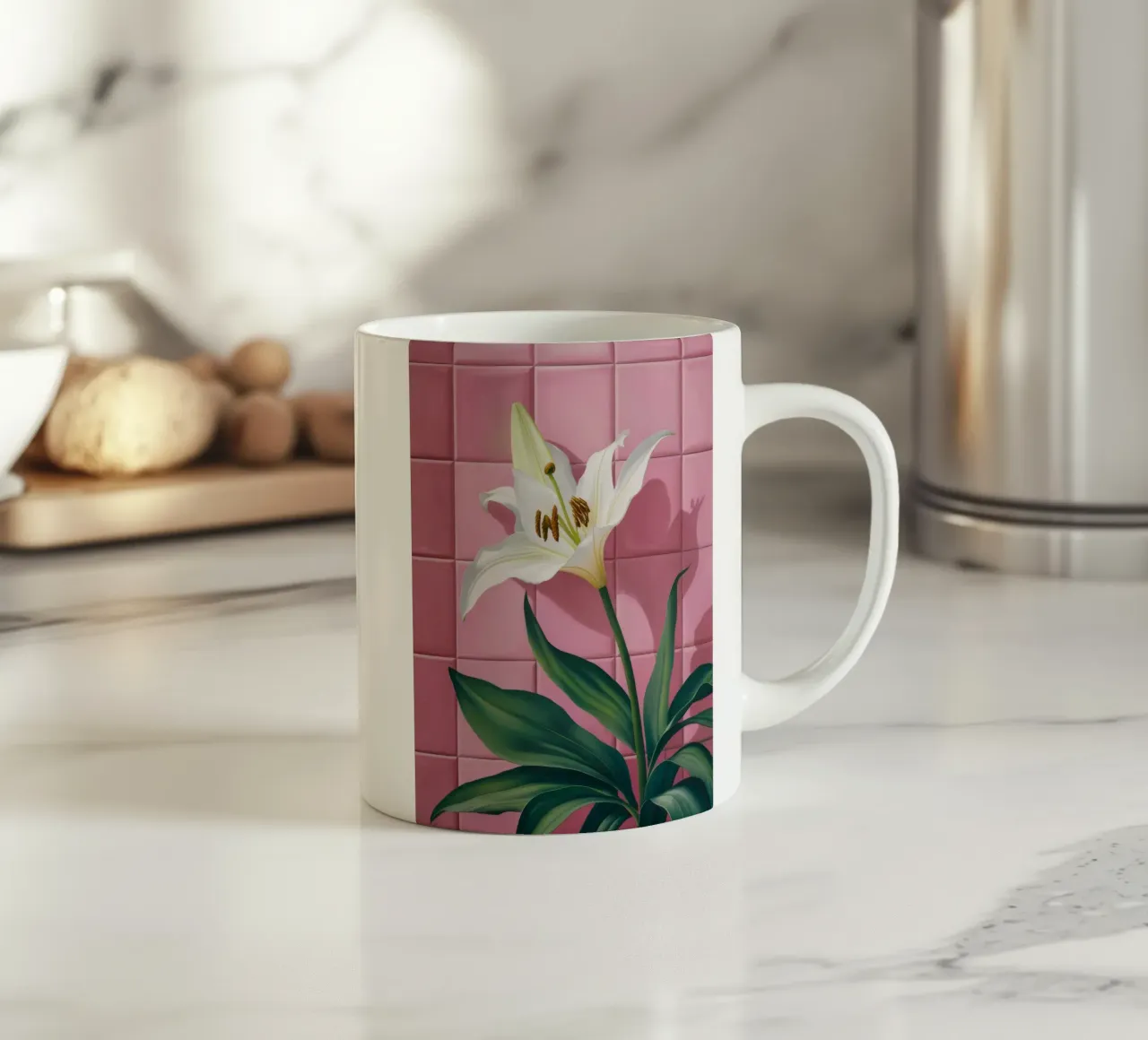 Piastrella rosa giglio bianco tazza in ceramica da Pan Denim