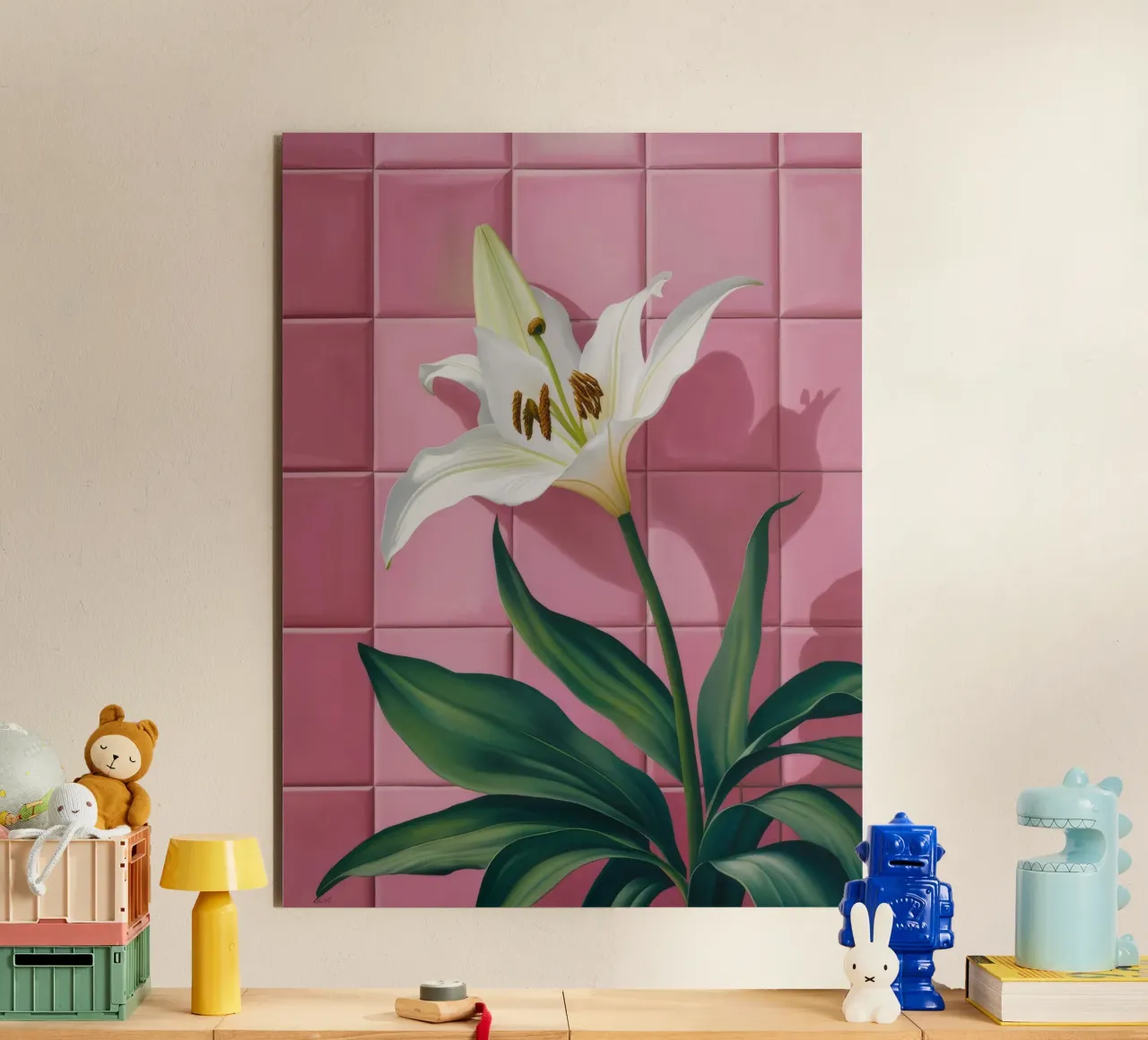 Piastrella rosa giglio bianco alluminio dibond da Pan Denim