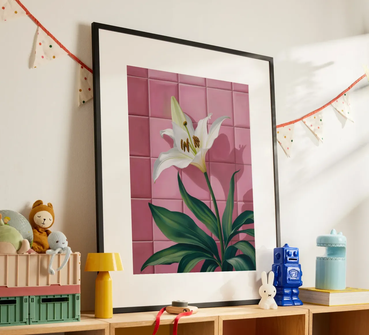 Piastrella rosa giglio bianco carta hahnemühle da Pan Denim