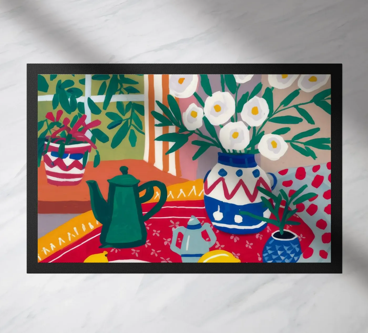 Red Table Rhapsody doormat by Fable Tempa