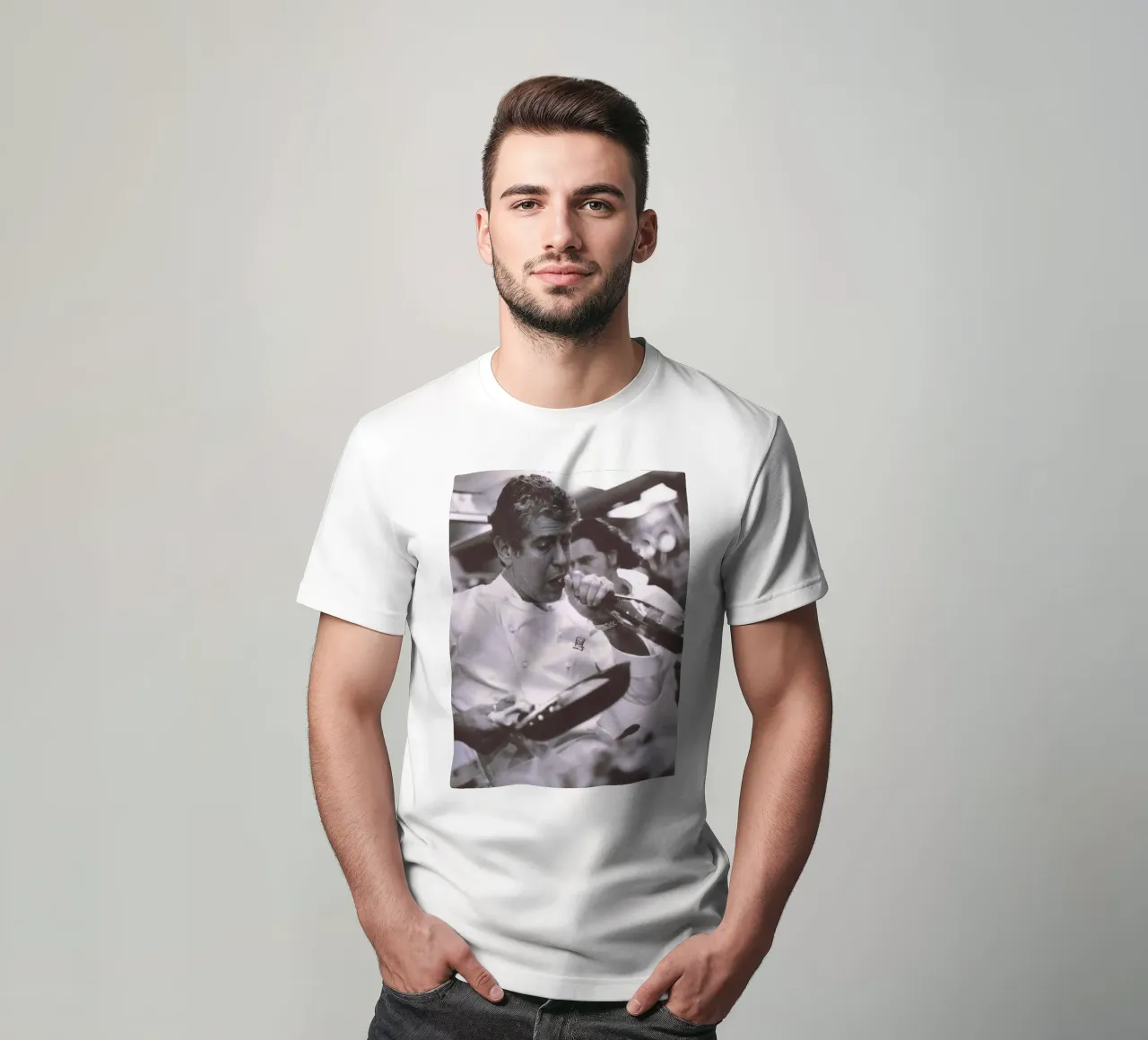 Cucinare e aprire la birra Anthony Bourdain t-shirt da Black And White