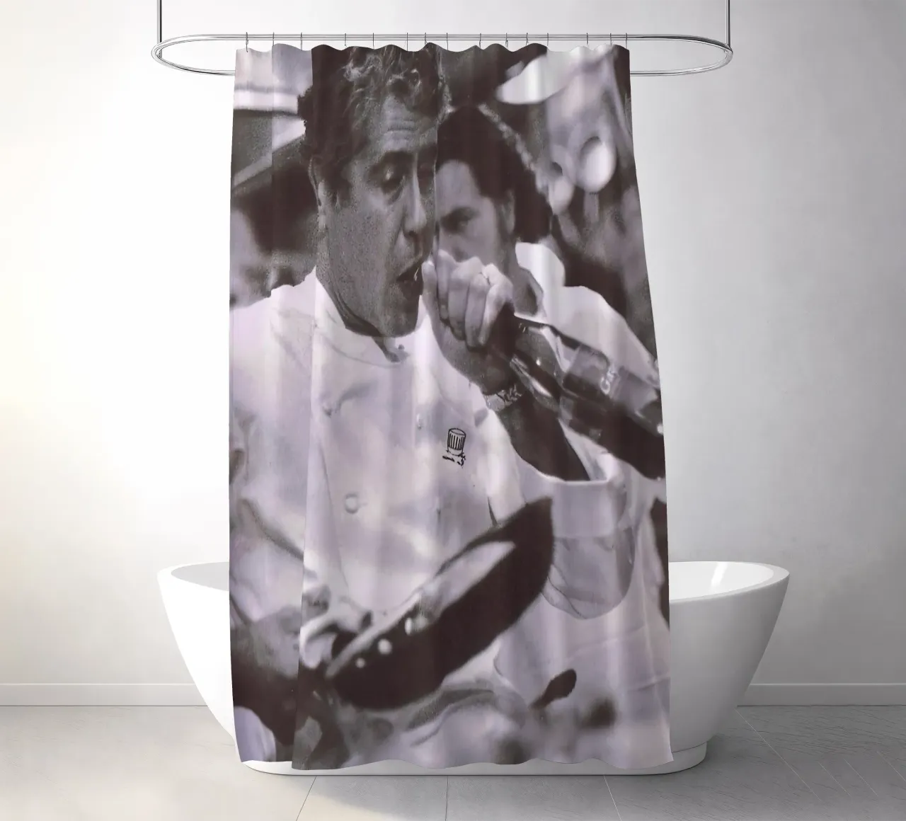 Cucinare e aprire la birra Anthony Bourdain tenda da doccia da Black And White