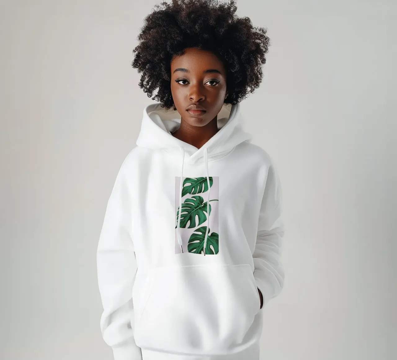 Studio sulle foglie di Monstera felpa con cappuccio da Pan Denim