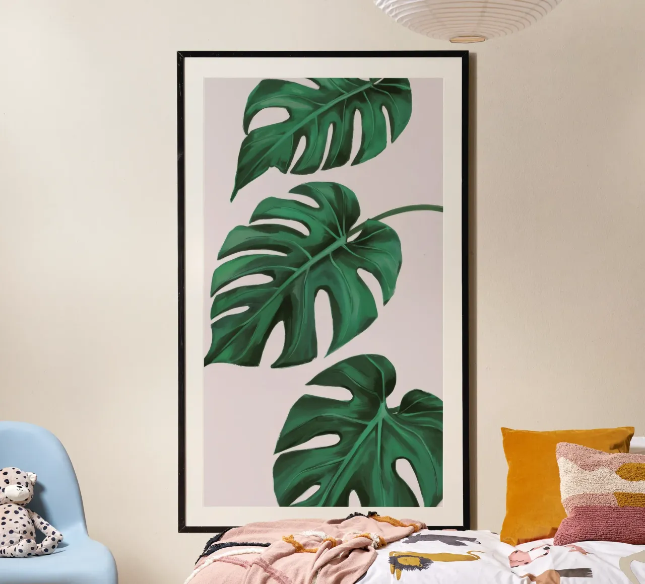 Studio sulle foglie di Monstera poster con telaio in plastica da Pan Denim