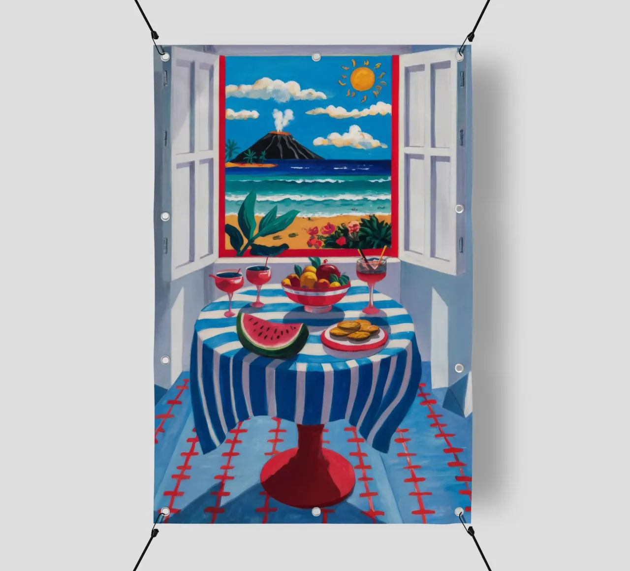 Pranzo con balcone sul mare telo in pvc da Fable Tempa