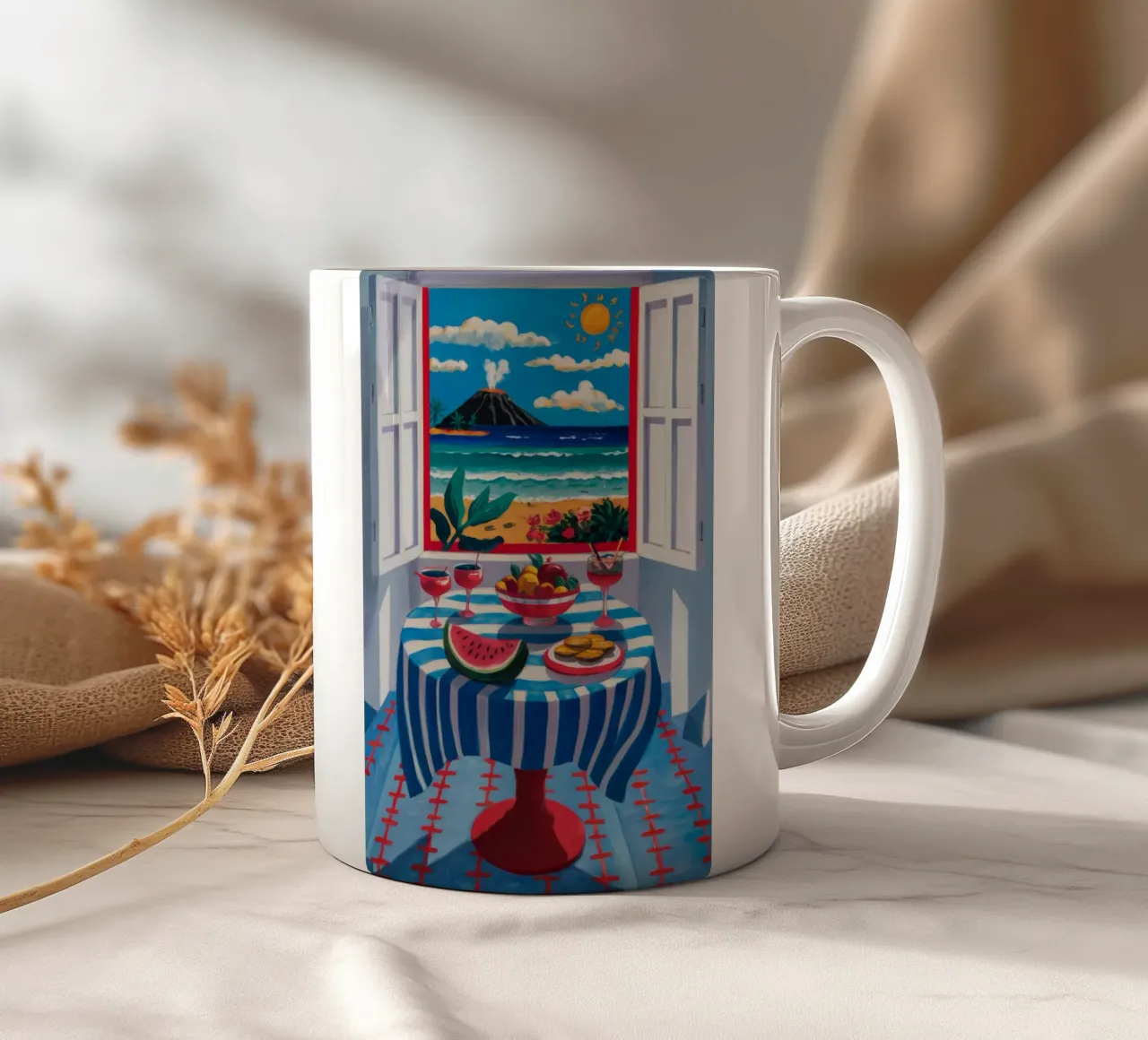 Pranzo con balcone sul mare tazza in ceramica da Fable Tempa