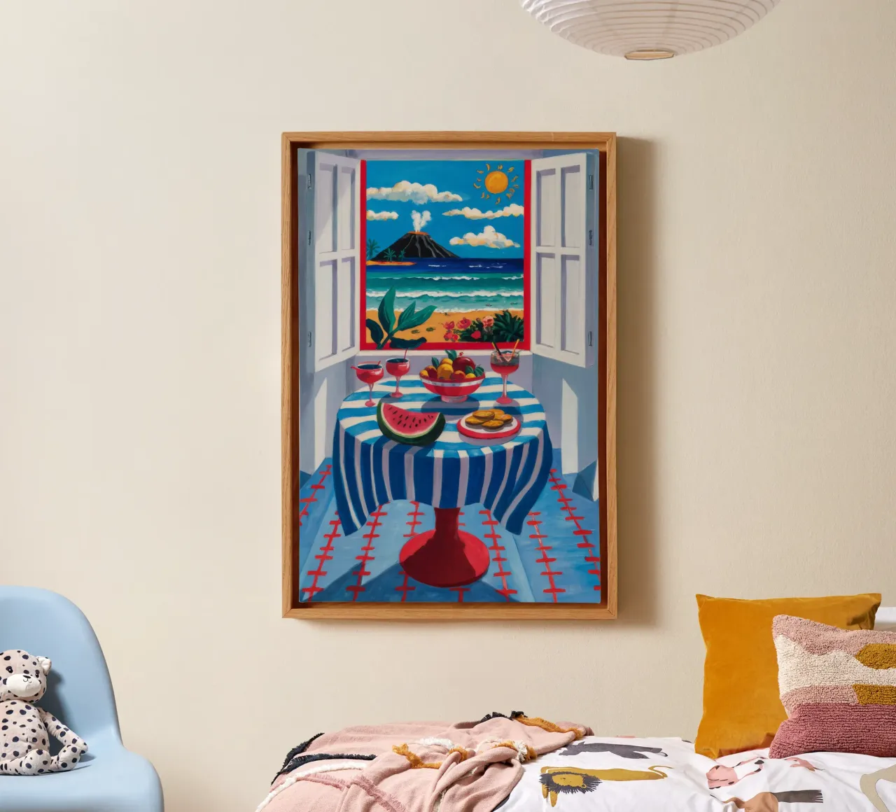 Pranzo con balcone sul mare tela con Cornice a cassetta da Fable Tempa