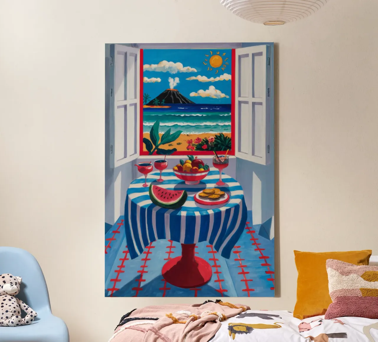 Pranzo con balcone sul mare tela con Cornice a cassetta da Fable Tempa