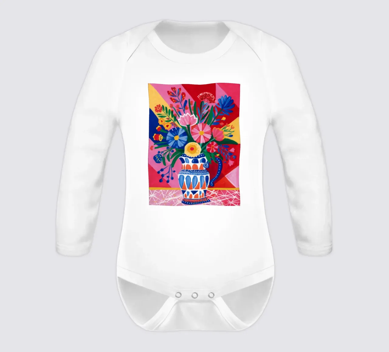 Fauvist Floral Explosion long-sleeve baby romper by Haven Fantasy