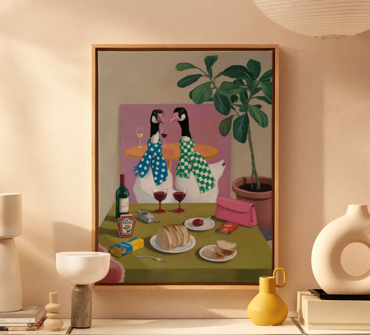 Gingham Siamese Feast canvas with Floater frame by Pan Denim