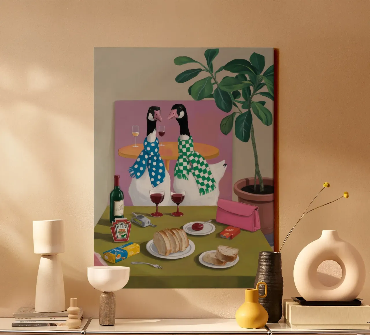 Gingham Siamese Feast canvas with Floater frame by Pan Denim