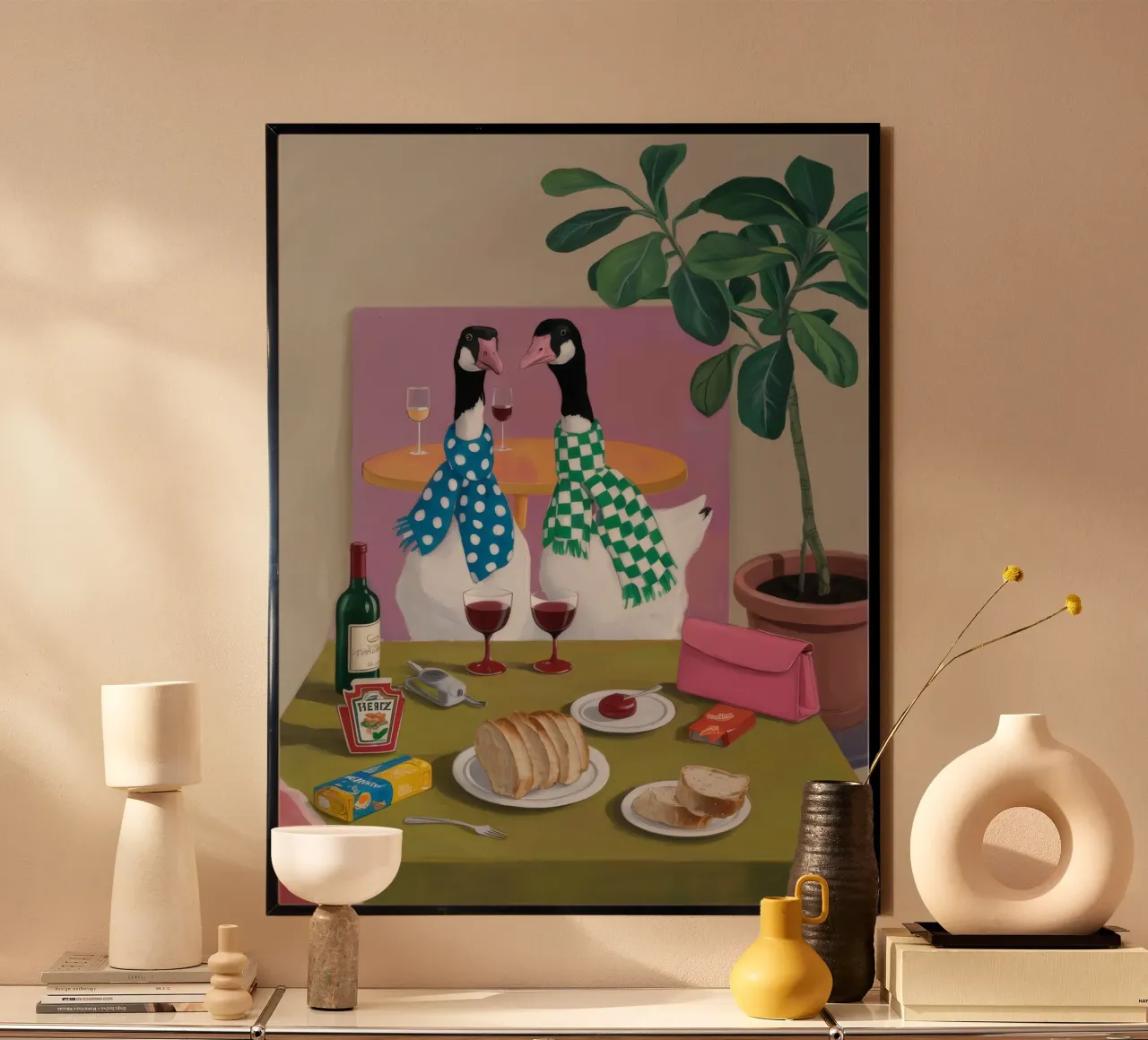 Festa siamese in percalle poster con telaio in legno da Pan Denim