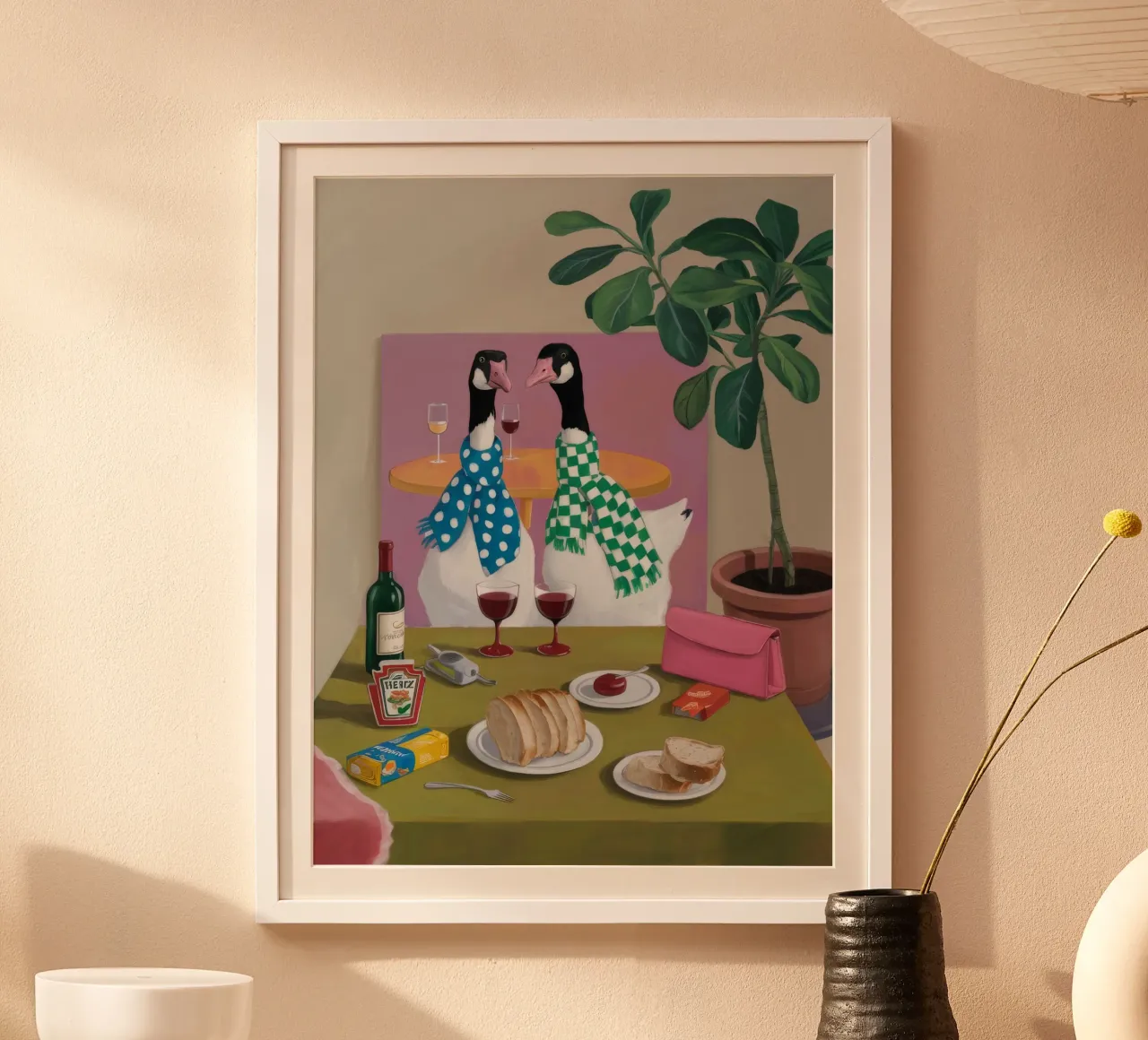 Festa siamese in percalle poster con telaio in legno da Pan Denim
