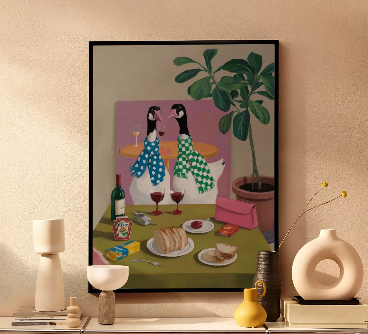 Festa siamese in percalle poster con telaio in legno da Pan Denim