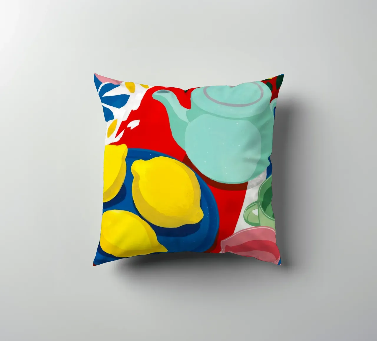 Lemon Teapot Abstraction decorative cushion by Haven Fantasy