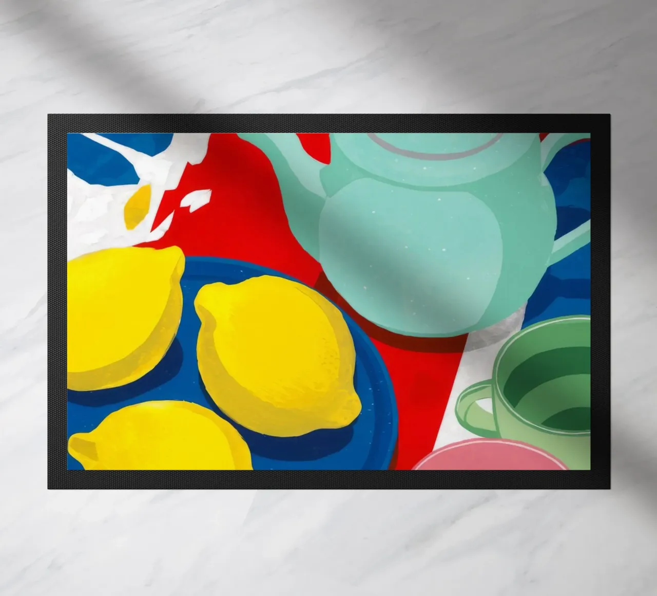Lemon Teapot Abstraction doormat by Haven Fantasy