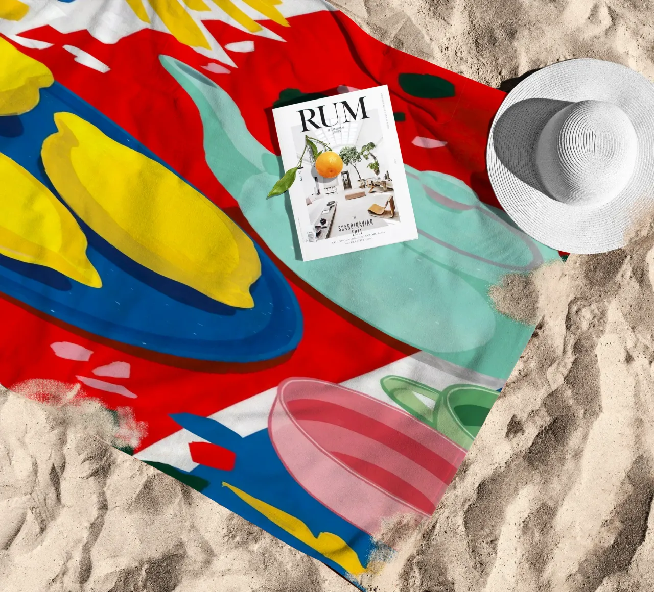 Lemon Teapot Abstraction beach towel by Haven Fantasy