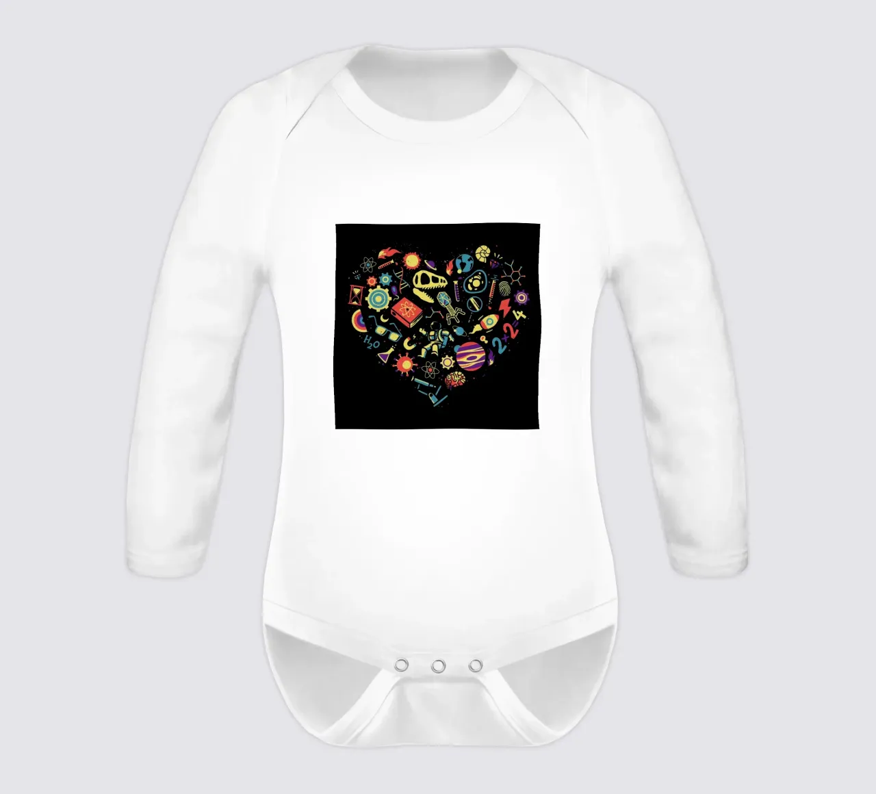 Love Science long-sleeve baby romper by Tobe Fonseca
