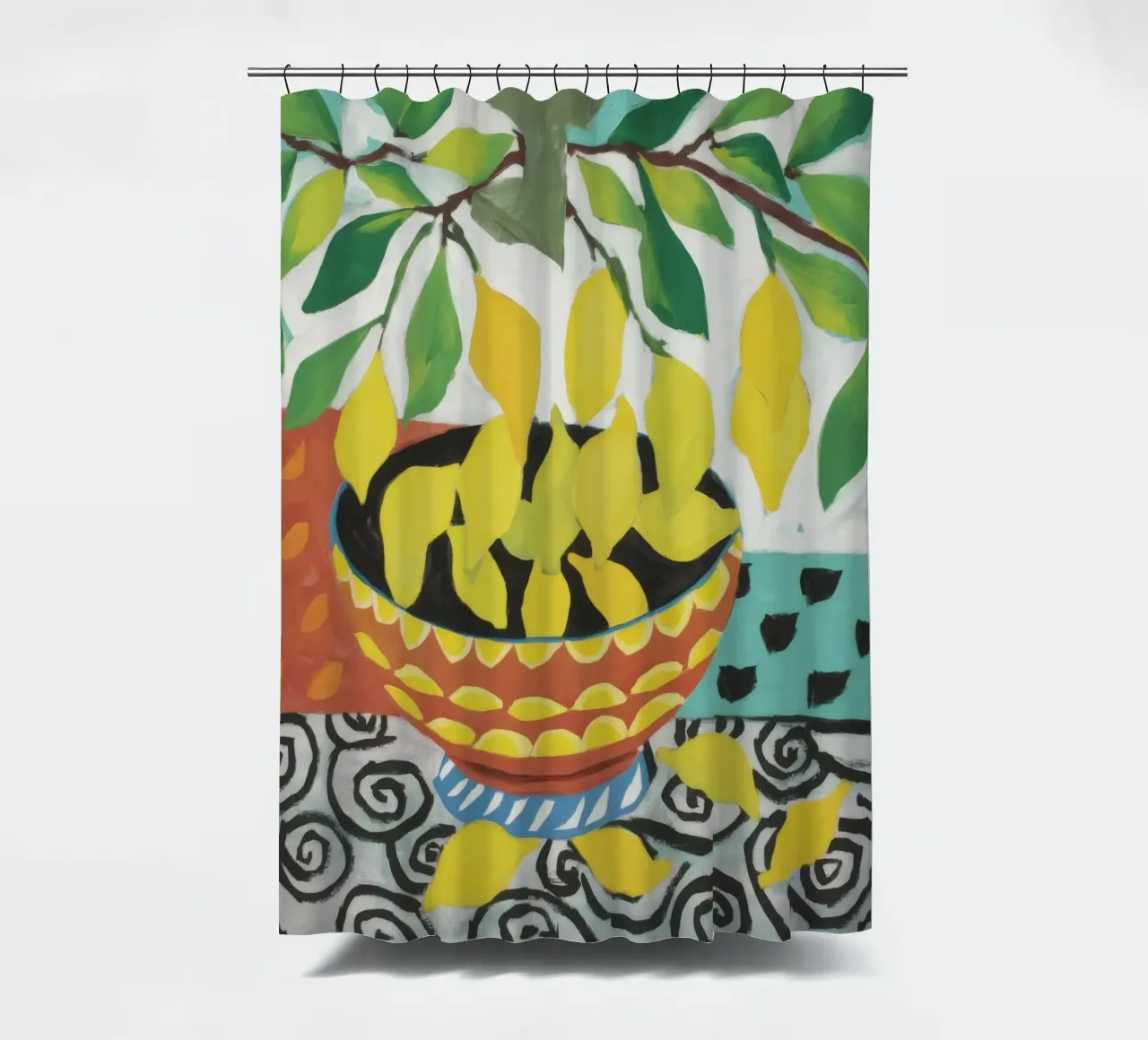 Swirl Table Lemons shower curtain by Tiga Bersama