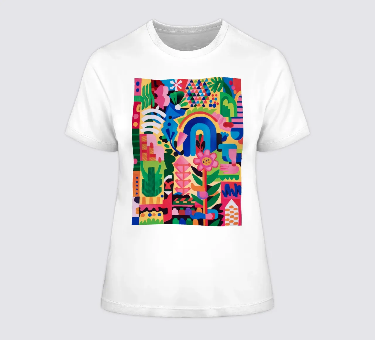 Rainbow Totem Joy women's fitted t-shirt by Tiga Bersama