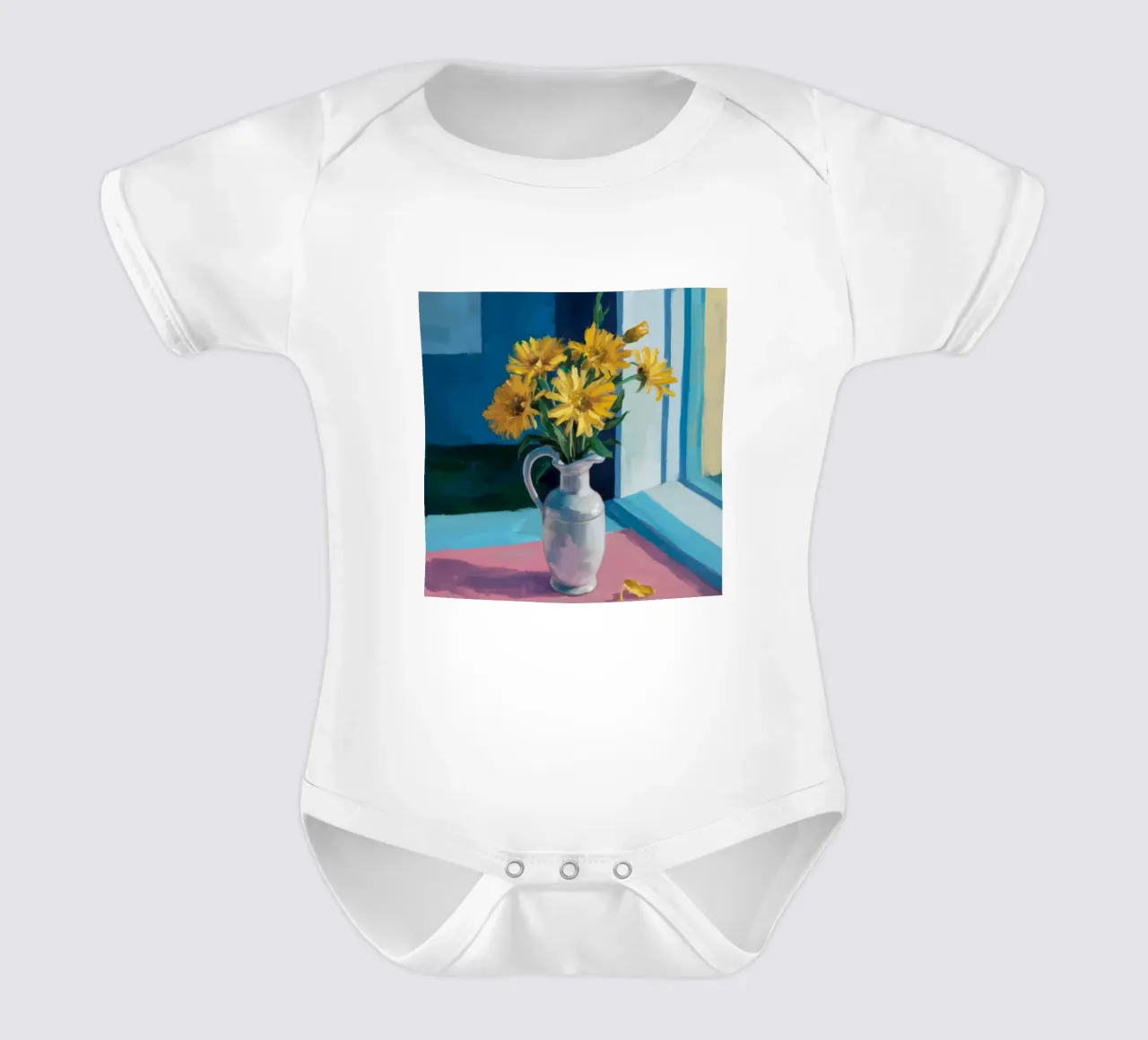 Sunflower Window Sill short-sleeve baby romper by Fable Tempa