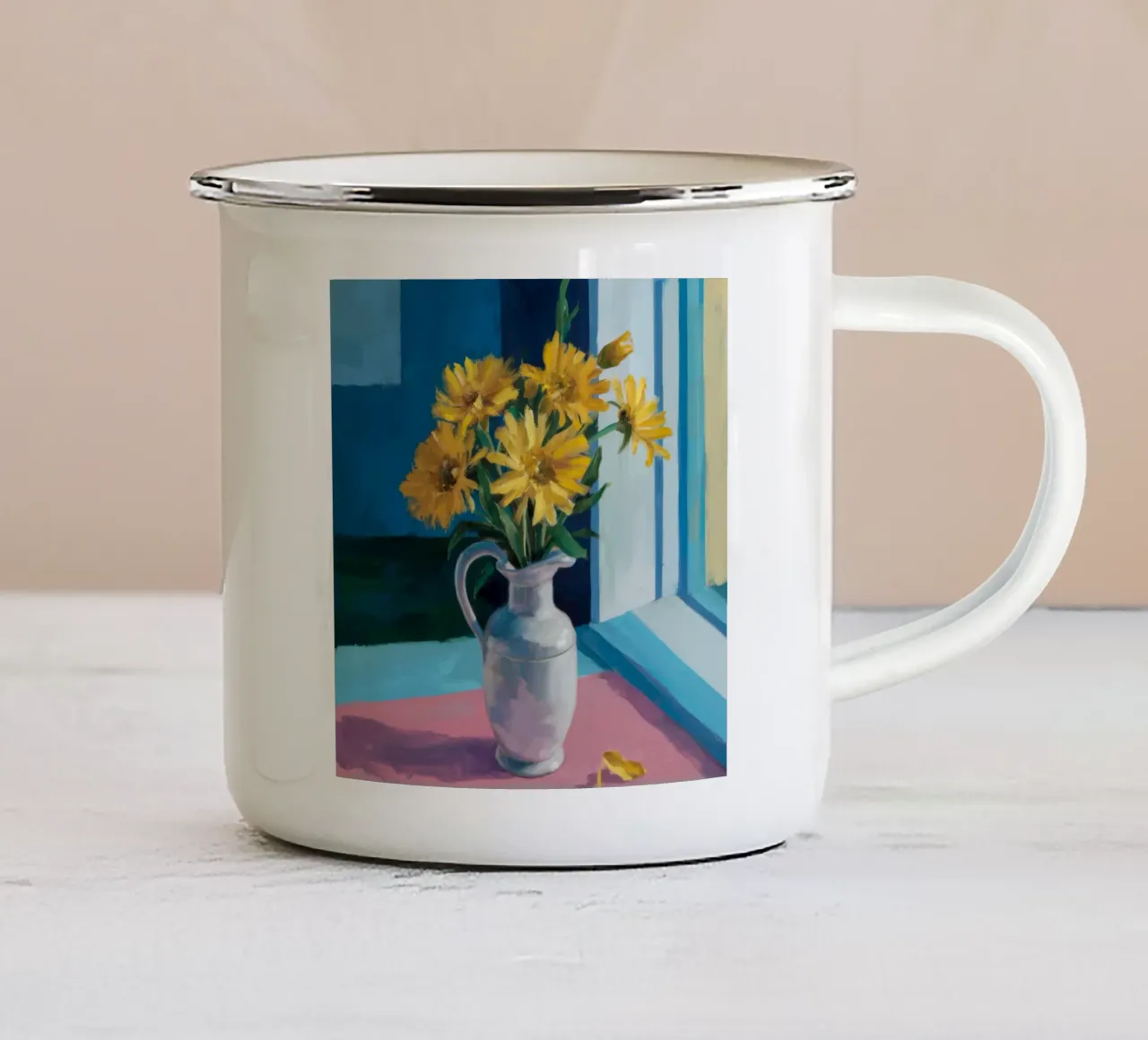 Davanzale con girasole tazza in smalto da Fable Tempa