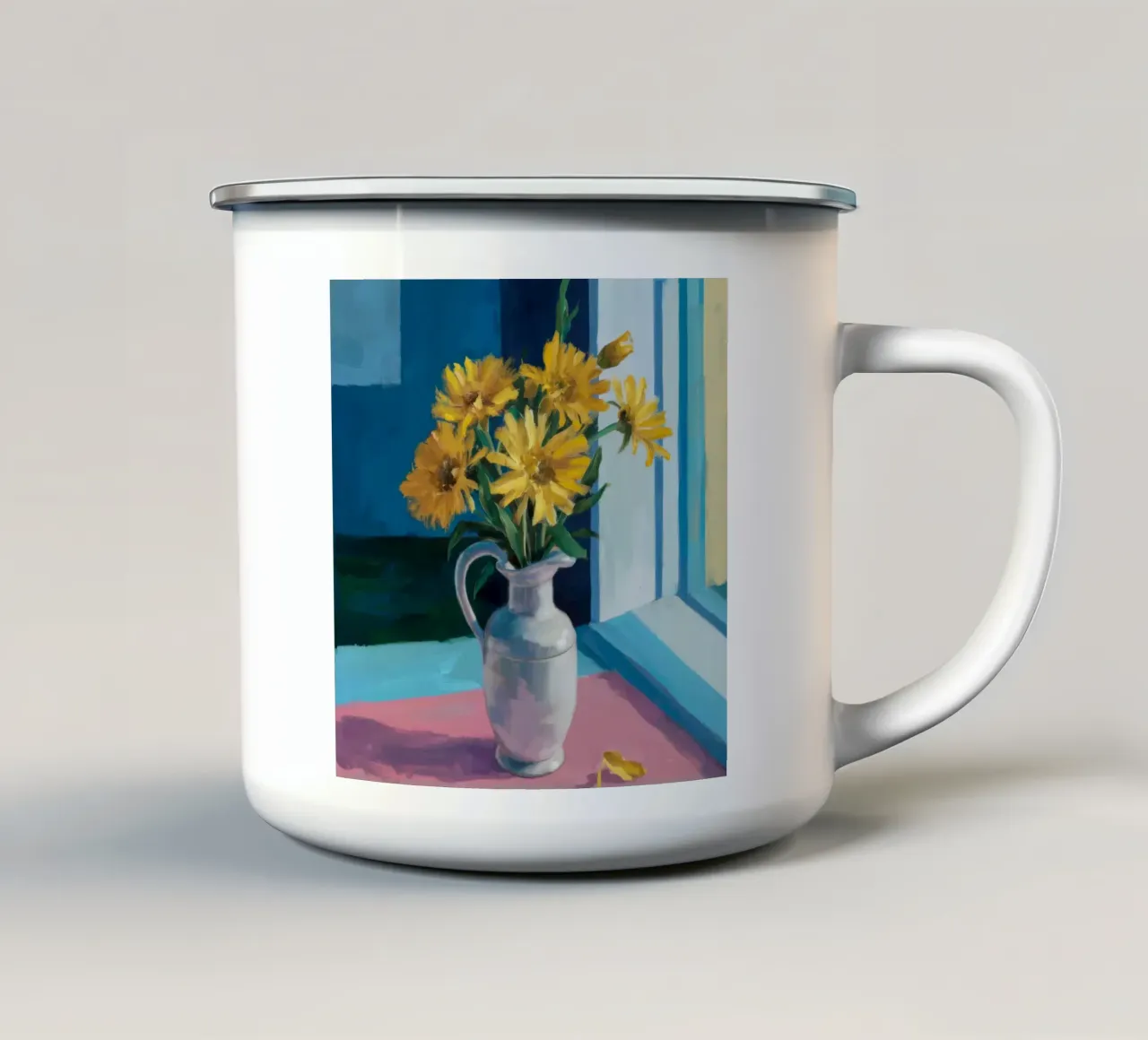 Davanzale con girasole tazza in smalto da Fable Tempa