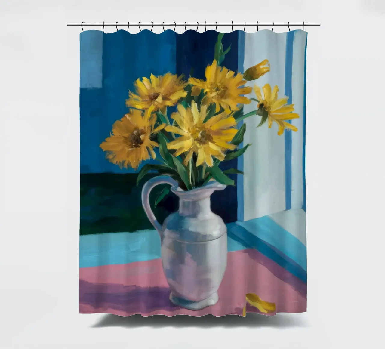 Sunflower Window Sill shower curtain by Fable Tempa